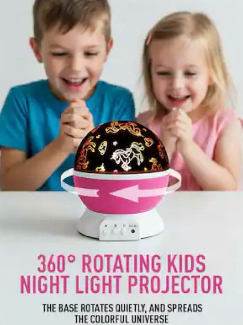360° Rotating Kids Night Light Projector - Pink Unicorn Stars